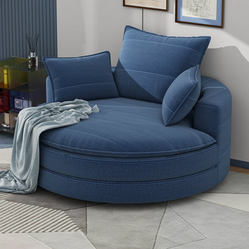 360° Swivel Sofa Chair Accent Barrel Chair Swivel Round Chair With Dual-Layer Cushion Design And 3 Removable Pillows, Blue