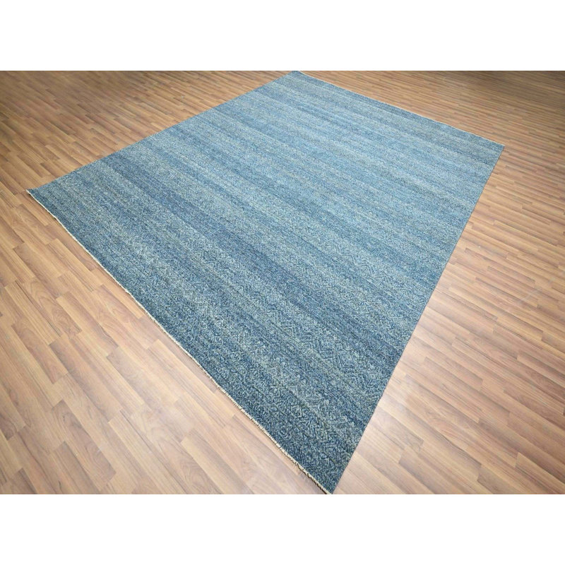 Tapis oriental bleu en laine noué à la main 8 pi 0 po x 9 pi 11 po - MOA10276385