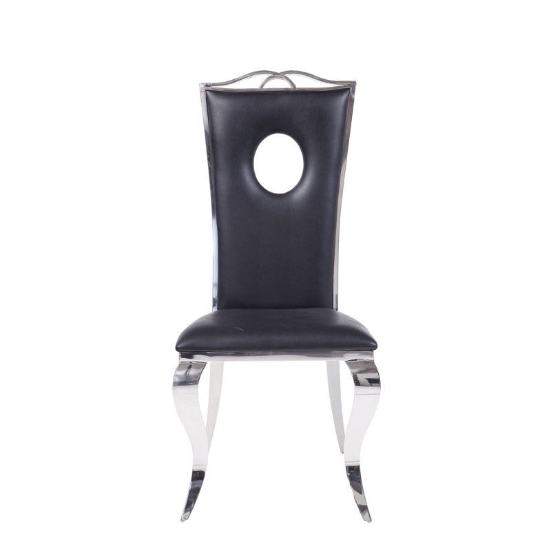 Chaise d'appoint en similicuir noir et acier inoxydable l 19 po x P 24 po x H 43 po (ensemble de 2)
