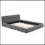 Grand lit plateforme tapissier avec tissu épais, lit au sol avec structure solide, gris