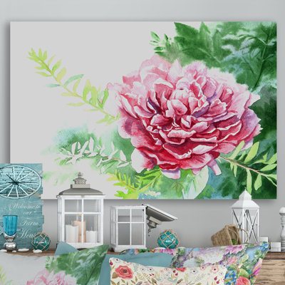 Aquarelle, pivoine rose II, reproduction sur cadre flottant
