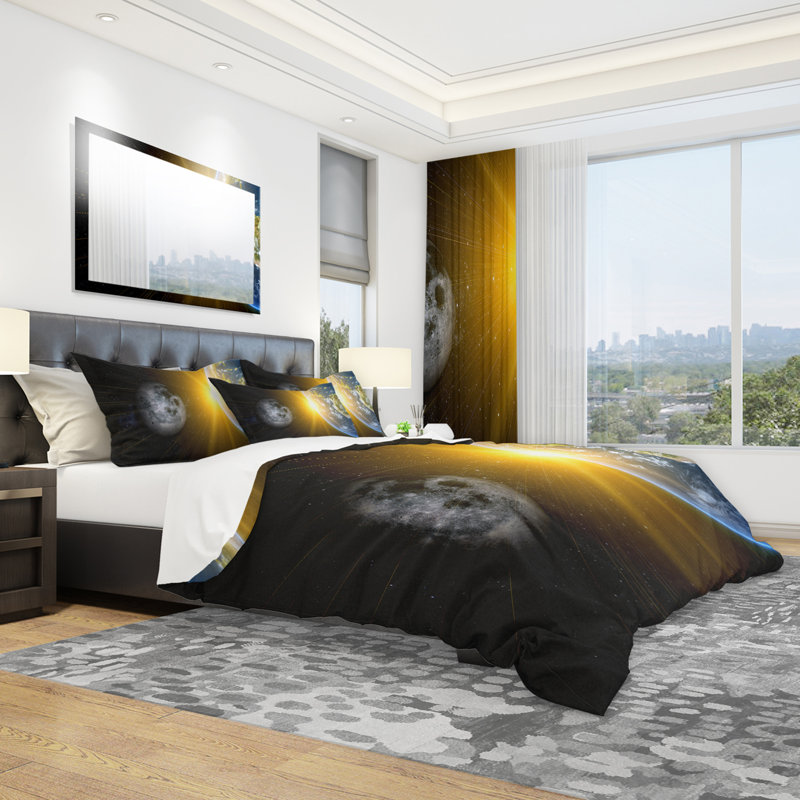 Sun Moon and Earth - Abstract Duvet Cover Set - Microfiber Polyester, King Duvet Cover + 2 Shams