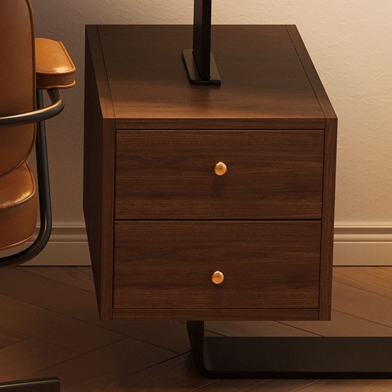 Bureau d'écriture en bois massif courbé noisette avec 2 tiroirs, Retour à droite, H 29,53 po x l 62,99 po x P 30,31 po