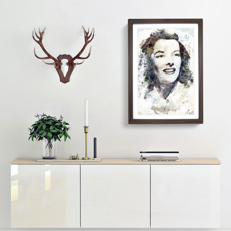 Katherine Hepburn in Abstract - Framed Print, 50cm H x 35cm W x 2cm D, Walnut