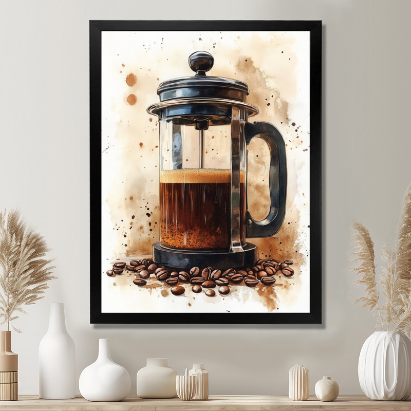 Café à la française le matin - Nature morte de cuisine encadrée, H 44 po x l 34 po, Black Picture Framed