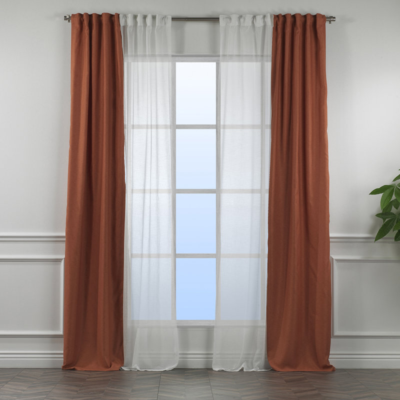 Decorative Window Curtain Each Panel, 27" W x 84" L, Brick/White