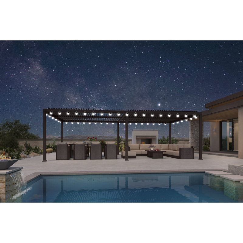 Purple Leaf Bronze Aluminum Louvered Pergola with Lights, 92.58" H x 298.1" W x 118.74" D