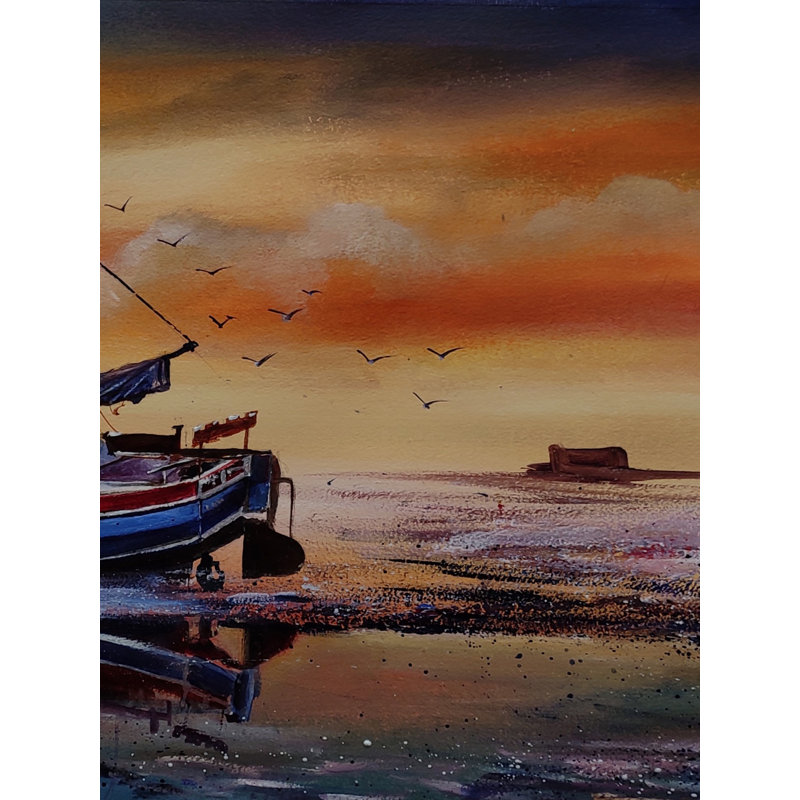 Joie du bateau - Magnifique paysage | Acrylique sur papier fait à la main | Par Prabhas Parappur