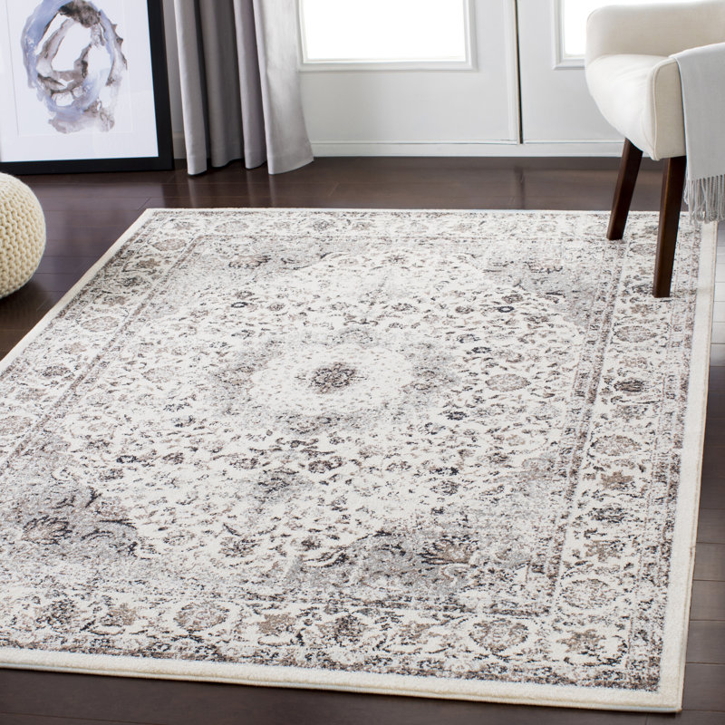 Tapis taupe / beige mâle délavé, Rectangle 5 pi 3 po x 7 pi 3 po