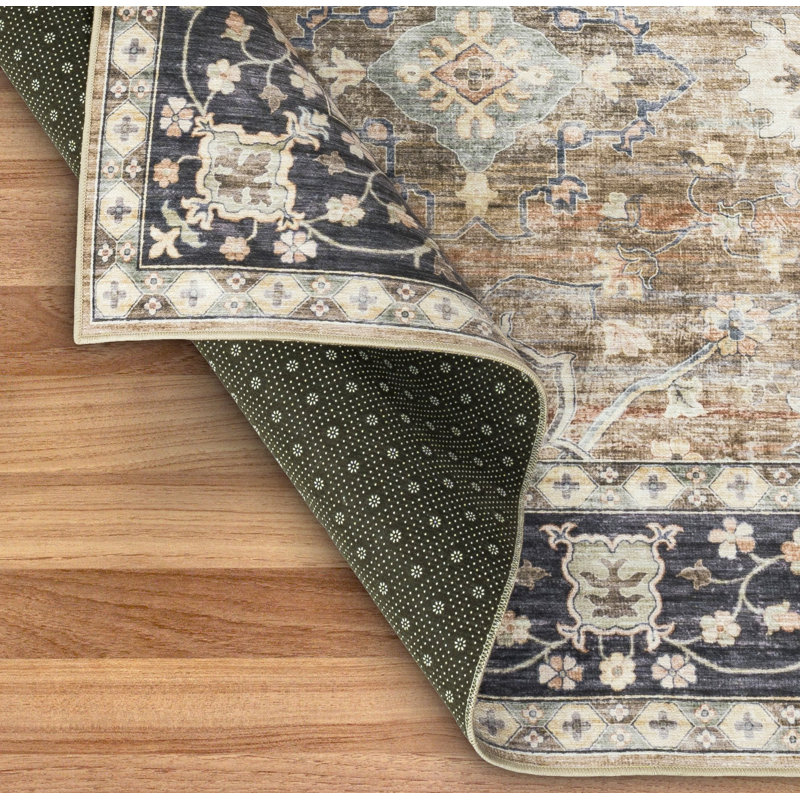 Nainika Bev Distressed Machine Washable Area Rug, Rectangle 7'6" x 9'6", Beige Tan Brown