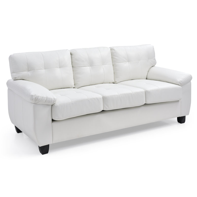 Baese 78'' Faux Leather Sofa, White Faux Leather
