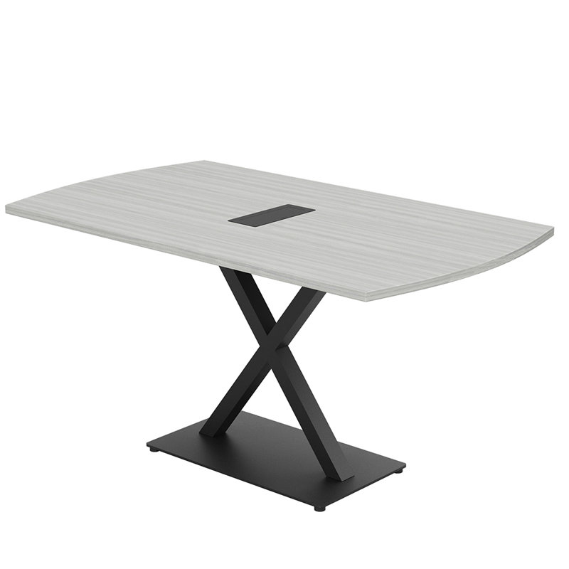 Table de conférence Pavert Arc Unité électrique, Noir mat, Cyprès blanc, H 30 po x l 60 po x P 36 po