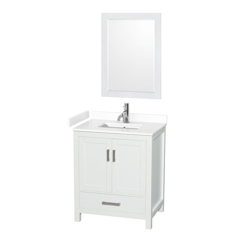 Sheffield 30" Bathroom Vanity Set with 24" Mirror, White Cultured Marble, White, 36''