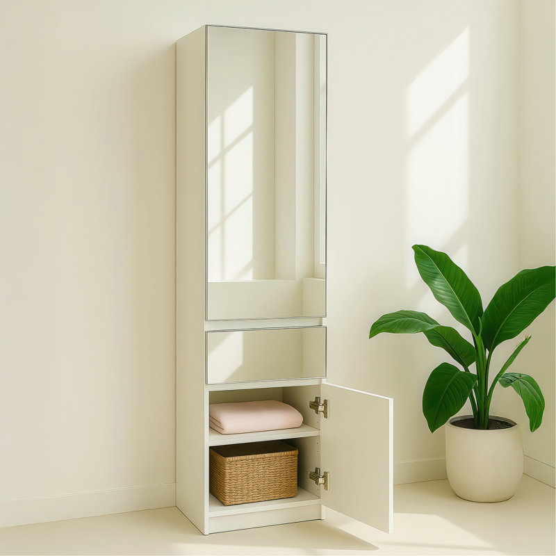 Armoire-penderie mince en bois avec miroir