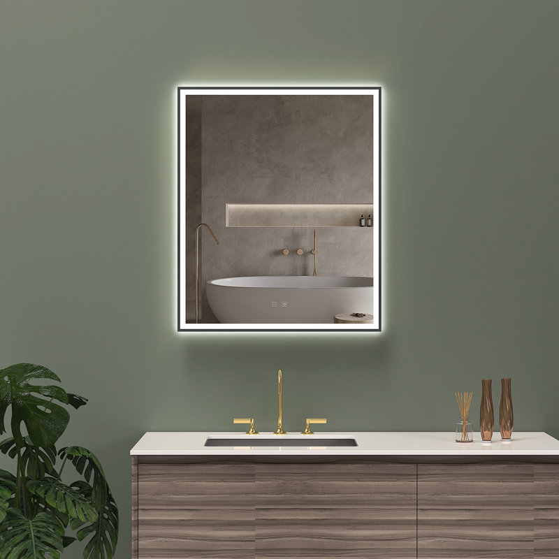 Miroir mural rectangulaire DEL 36 "x 36" avec cadre en aluminium, désembueur, température et luminosité réglables Eden - noir mat