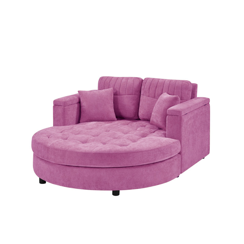 Chaise longue 67 po en chenille d'intérieur avec accoudoirs de rangement, Dark Pink