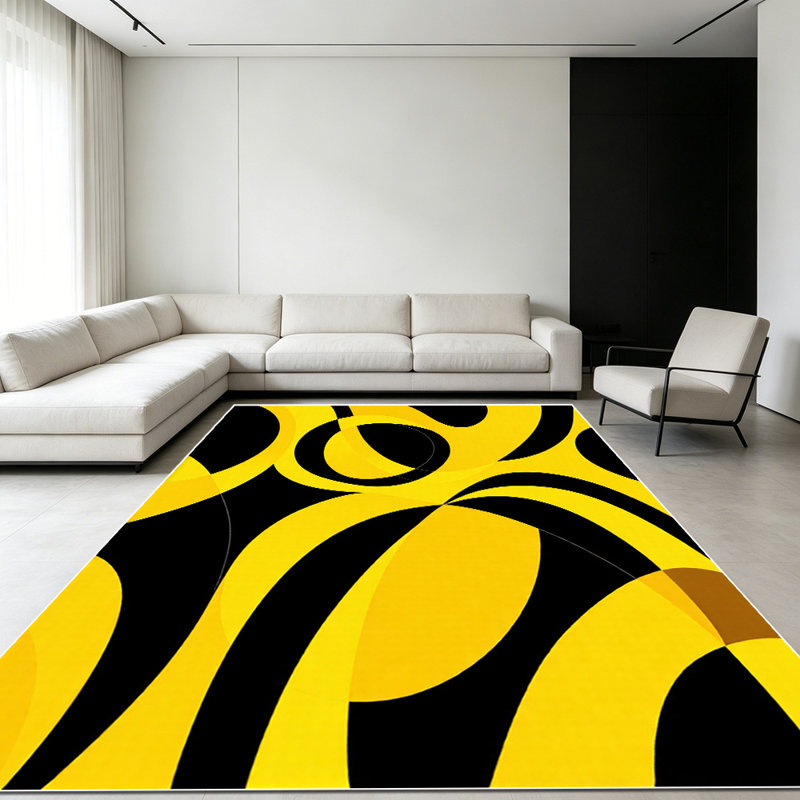 1PC Yellow Black Swirl Abstract Geometric area rugs for Living Room, Soft and Comfortable, Suitable for all seasons, easy-to-maintain, machine washable Indoor floor mat, Under Table Farmhouse suitable for living room, dining room, bedroom, kitchen,...