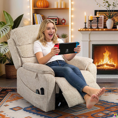 Emryn 36.2"W Chenille Liftable Recliner, Dual Motors, Cup Holder & Phone Charger