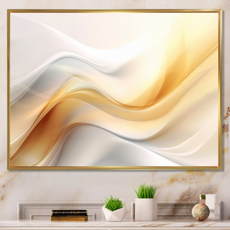 Or et blanc Fractal Tsunami V, Cadre flottant doré, H 34 po x l 44 po x P 1,5 po
