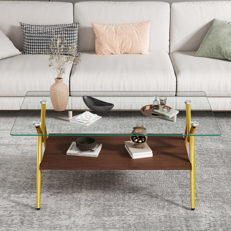 Rectangle Coffee Table, Modern Table, Clear, Gold 1