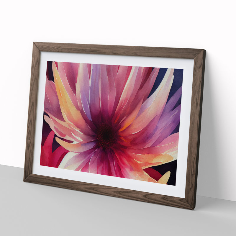 Watercolour Chrysanthemum Flower Vol.4 1 Piece Single Picture Frame Painting, 46cm H x 64cm W x 2cm D, Walnut Framed