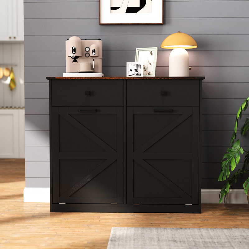 Armoire à ordures à double basculement avec style, espace et polyvalence, avec 2 tiroirs de rangement supplémentaires, armoire de finition de table imperméable, design, bloquant les odeurs, poignées en métal élégantes