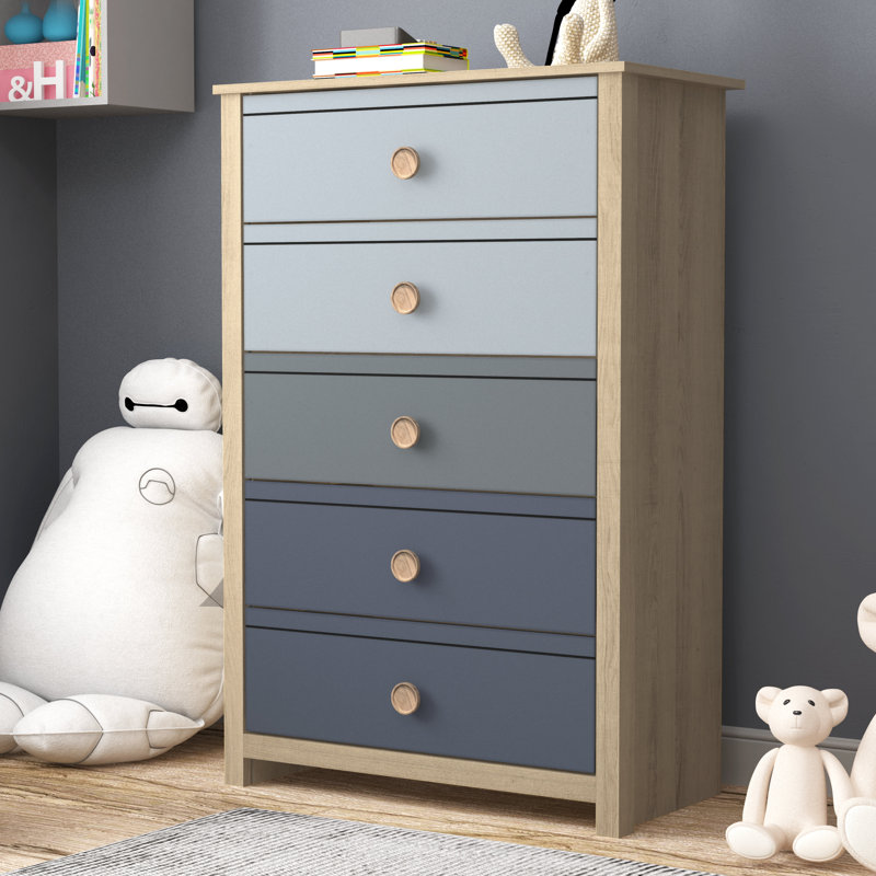 Bustillo 30.7'' Wide 5 -Drawer Chest, Oak/Gray/Navy