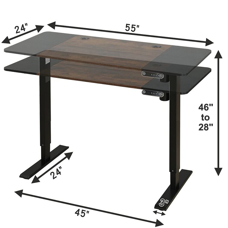 Radlove Electric Height Adjustable Standing Desk, 55 x 24 Inches Sit Stand  up Workstation, Splice Board Memory Computer Table Ergonomic (Black Frame +