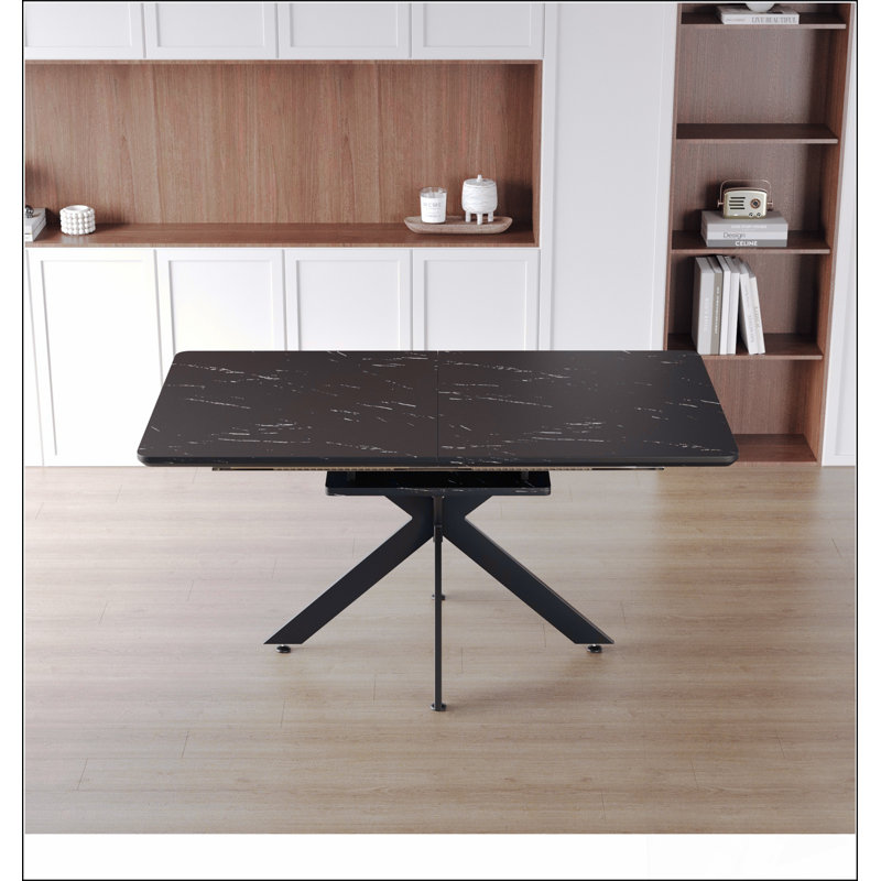 Très grande table de salle à manger moderne de style Mid-Century 62,4 "à rallonge 78,15", Noir, noir, noir, noir