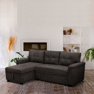 Reversible Velvet Sectional Sleeper Sofa Bed with Storage Chaise – Pull Out Convertible Couch