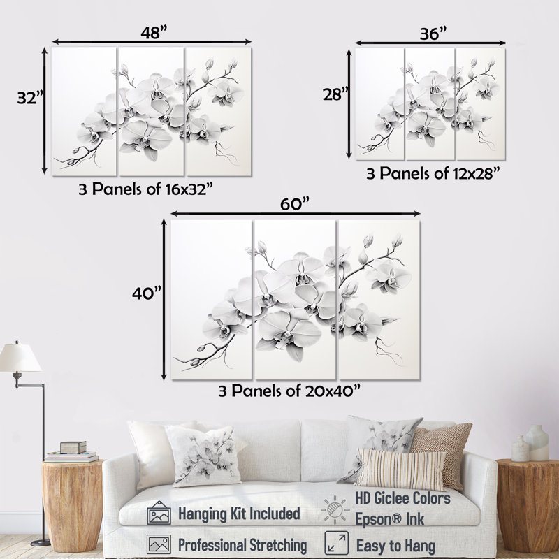Ensemble de salon noir et blanc Orchid Tranquility II - Orchids Wall Art, Toile tendue, H 32 po x l 48 po x P 1 po
