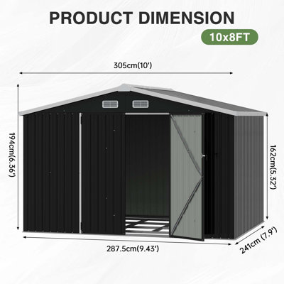10 ft. W x 8 ft. D Apex Outdoor Garden Shed Metal Storage Shed