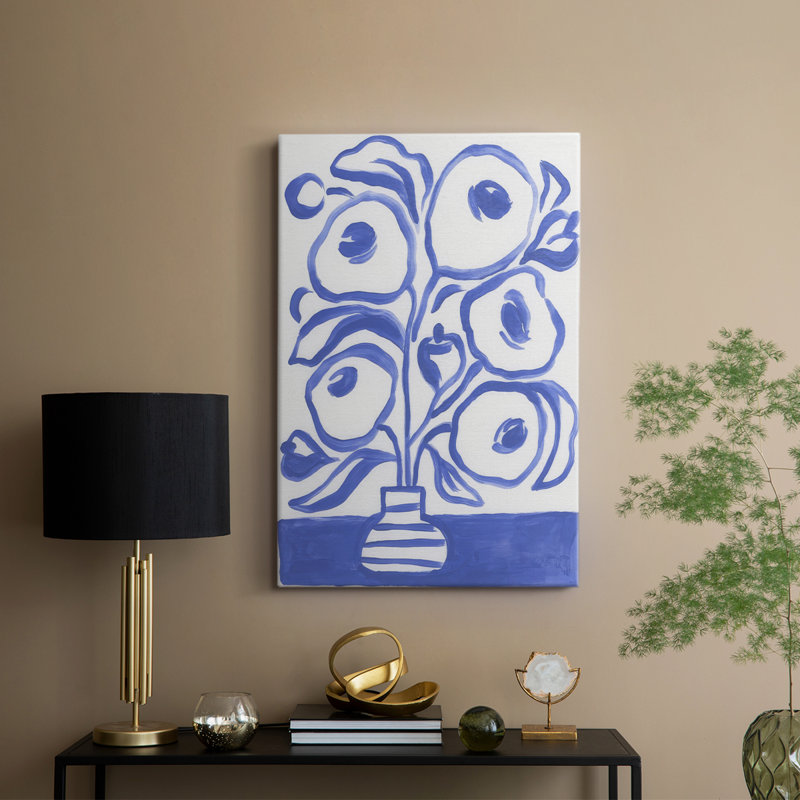 Fleurs bleues brossées II - galerie Cavas sur mesure, H 48 po x l 32 po