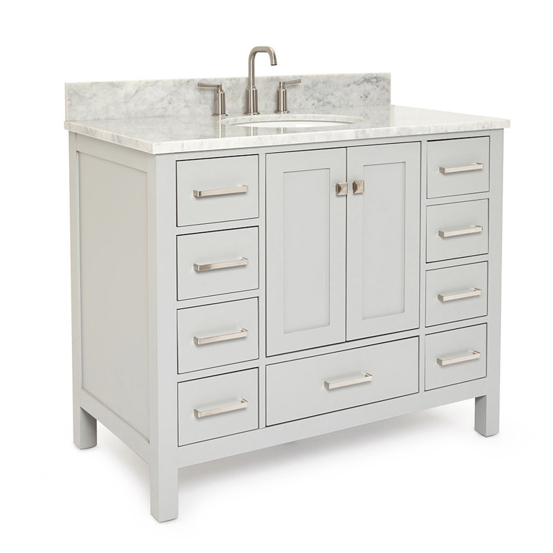 Ensemble de meuble-lavabo simple Flynt, Oval, Gris / Nickel brossé, L 43 po