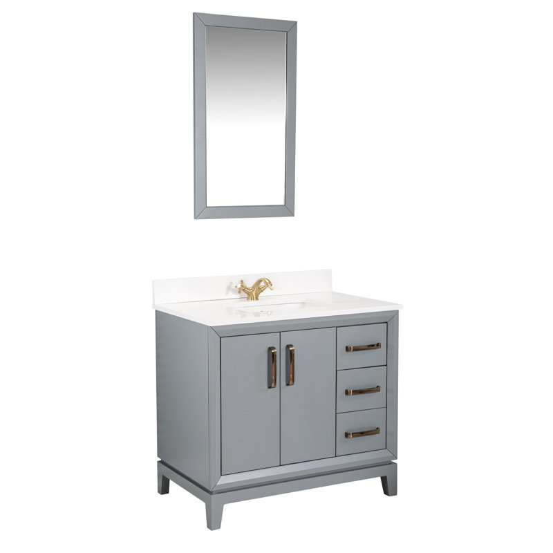 Ensemble de meuble-lavabo simple 35,4 po avec miroir Chanais, Gris foncé