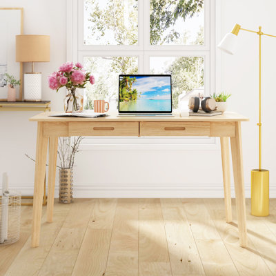 Caidence 2-Drawer Writing Desk with Solid Wood Legs