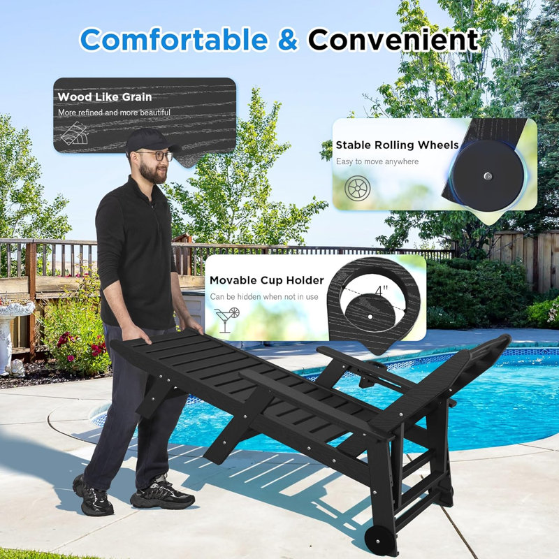 Chaise longue d'extérieur inclinable en PEHD , Noir