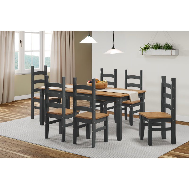6 - Person Pine Solid Wood Dining Set, Charcoal