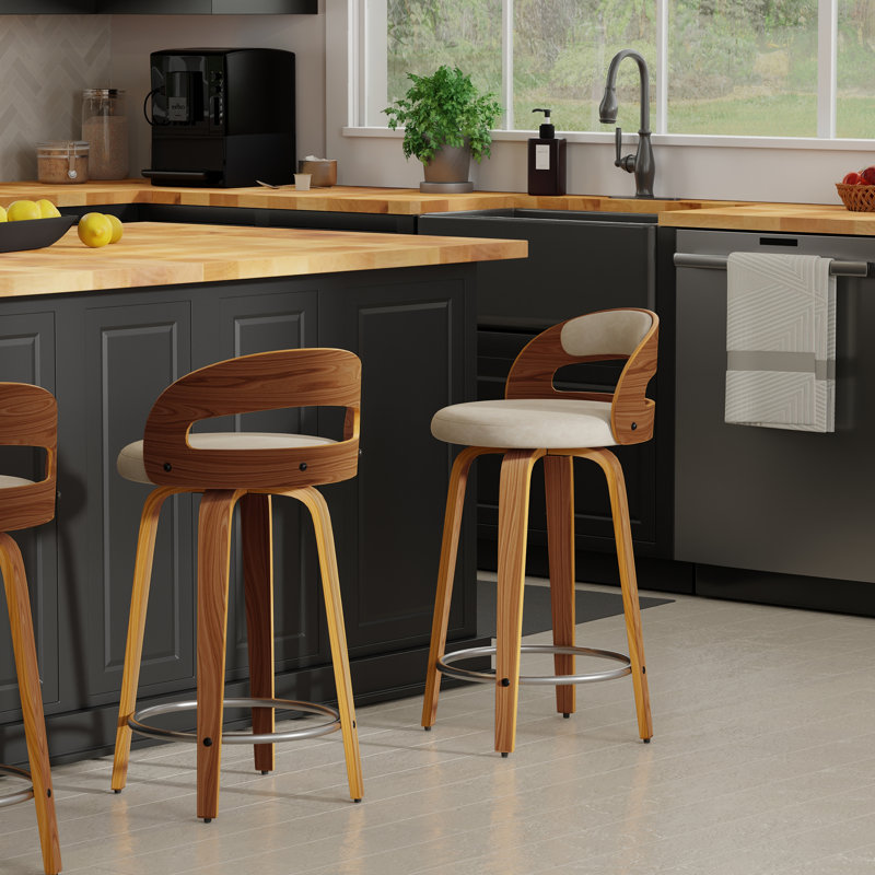 Tabouret pivotant à hauteur de comptoir Vanhoy, Similicuir ivoire