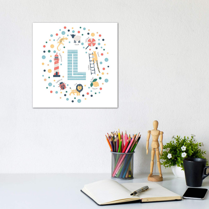 Lettre illustrée L bleue - impression, H 12 po x l 12 po x P 1,5 po, Toile tendue, Pas de tapis