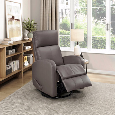 Fauteuil oscillant 1 pièce avec fauteuil inclinable et revêtement pivotant en cuir moka de luxe et confort en bois massif