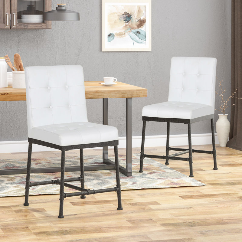 Tabouret de comptoir en bois blanc - bouton moderne industriel 2 H 38,8 po x l 21,06 po x P 23 po