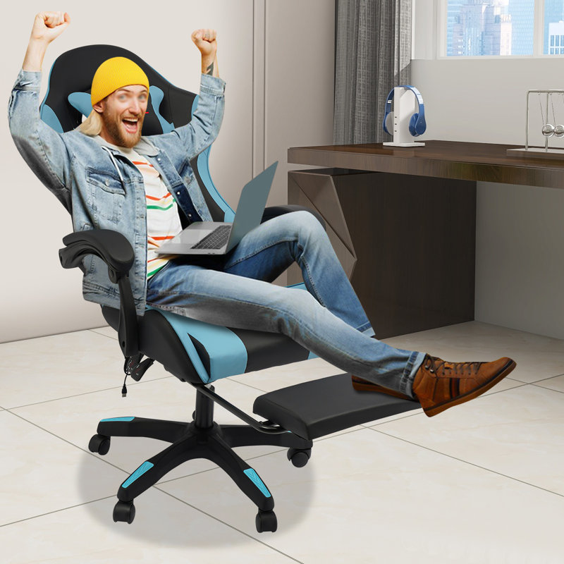 Adjustable Swivel Computer Gaming Chair With 5 Wheels, Black/Blue