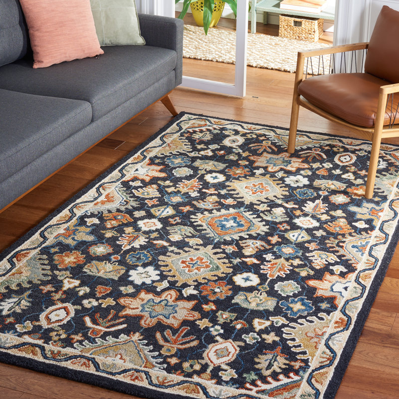 Hand Tufted Wool/Cotton Oriental Rug in Beige/Black, Round 7'