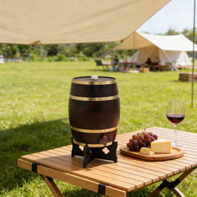 Baril de vin en bois de pin de 20 L / 5,28 gallons avec base et robinet, baril de vin de table rétro pour bar à domicile et réception