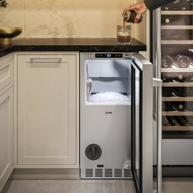 ZLINE Autograph 15 in. Touchstone Nugget Ice Maker with Stainless Steel Door and Bronze Handle, Stainless Steel