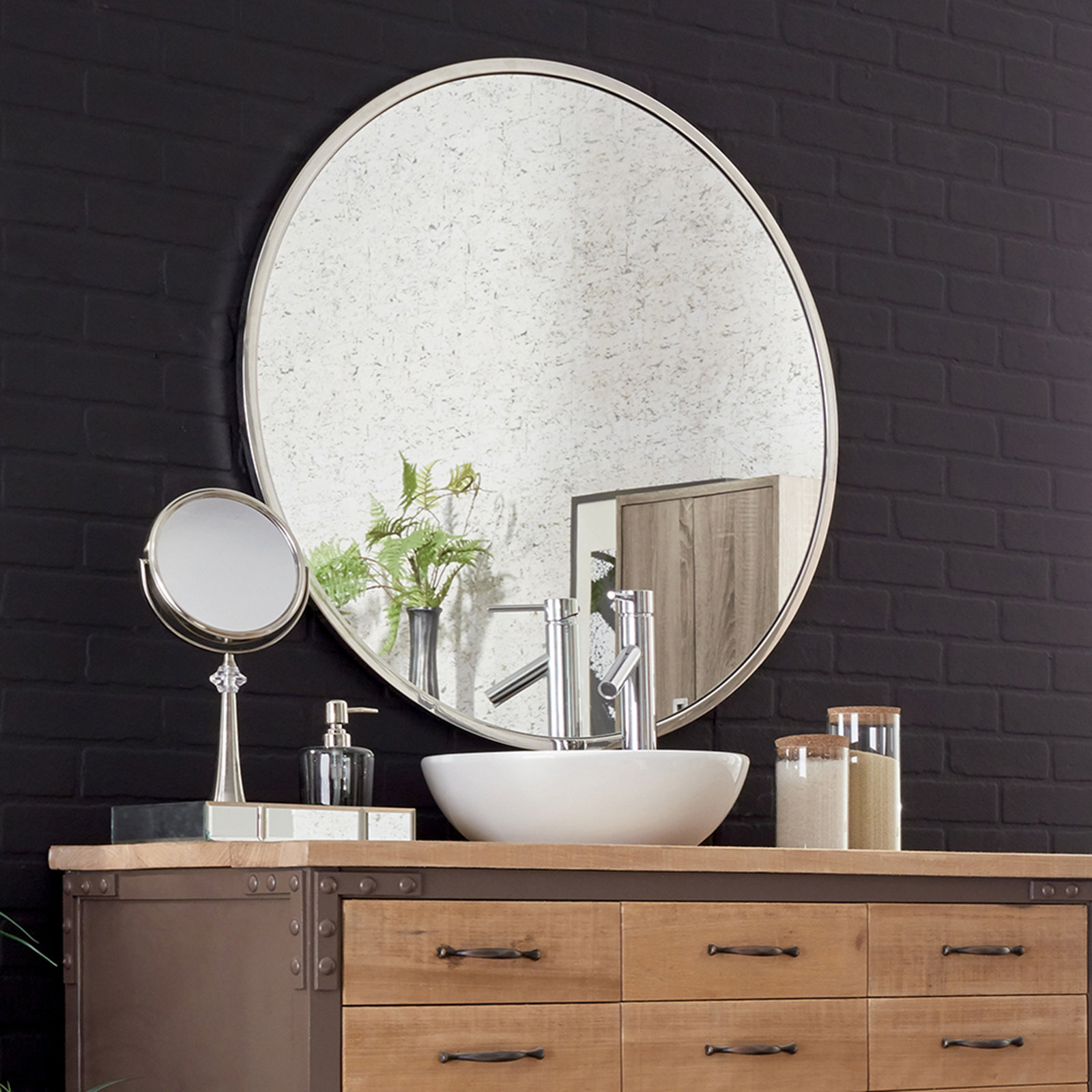 Vidal Stainless Steel Round Mirror