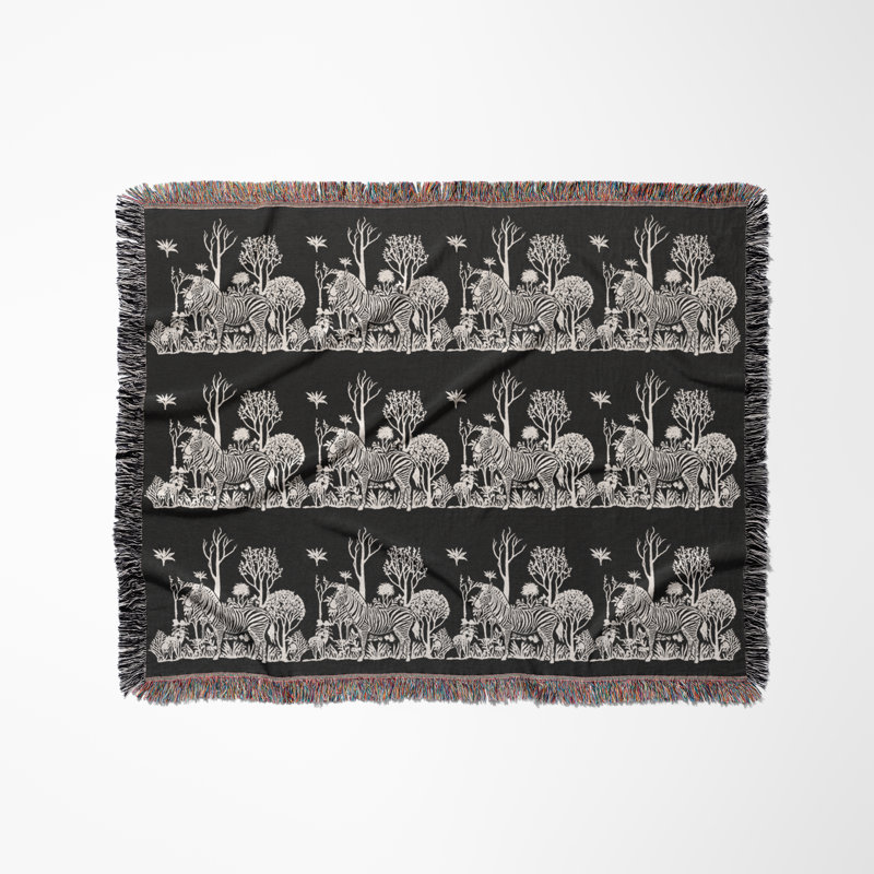 Jeté en mélange de coton Zia Zebra, L 80 po x l 60 po, Noir / blanc cassé
