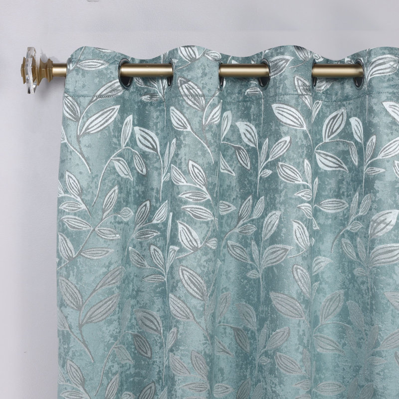 Finklea Floral Pattern Polyester Light Filtering/Room Darkening Rod Pocket Curtain Panels, Green Lily, 42" W x 63" L