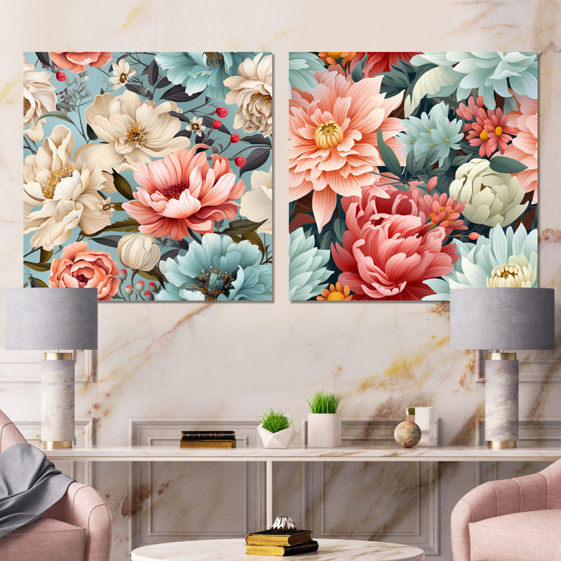 Taverny - ensemble de 2 reproductions d'art sur toile florales, Toile tendue, H 36 po x l 73 po x P 1,5 po